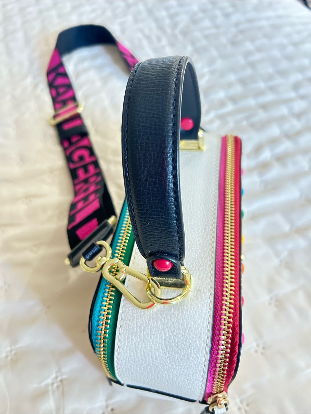 Karl Lagerfeld White Multicolor Stud Mini Camera Bag satchel with Logo Strap - Picture 3 of 6